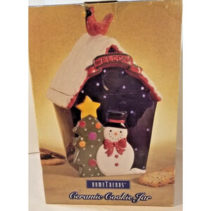 Brand New In Box Home Trend Christmas Snowman Bird House Cookie Jar